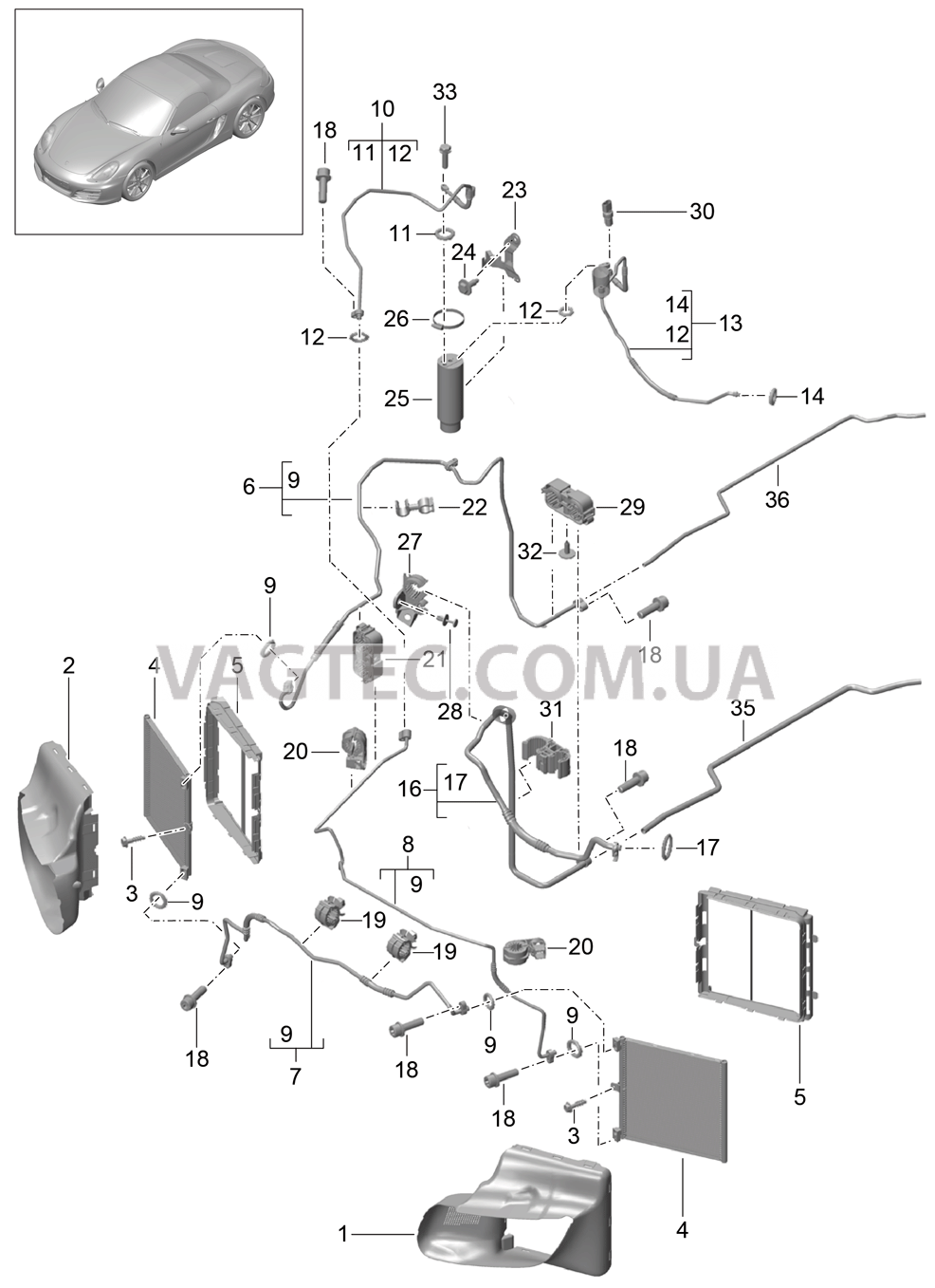 813-020 Циркуляция охлаждающей жидкости, передний для PORSCHE Boxster 2012-2016USA