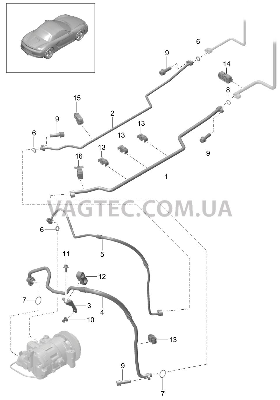 813-025 Циркуляция охлаждающей жидкости, Днище кузова, и, Задняя подвеска для PORSCHE Boxster 2012-2016