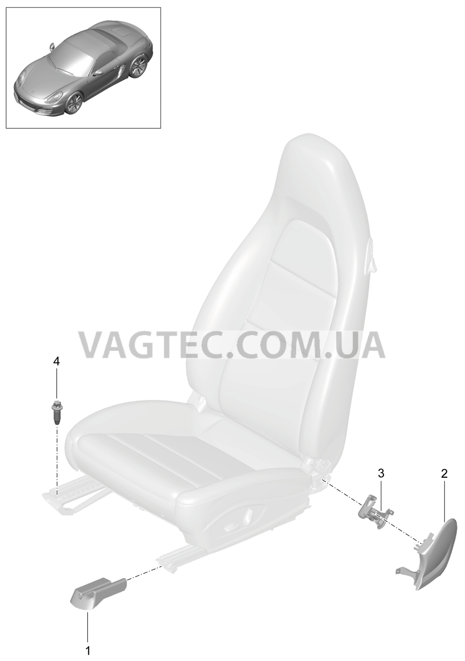 817-000 Переднее сиденье, полный, Спортивное сиденье, Не поставляется, Панель, Предохранит.направляющ. для PORSCHE Boxster 2012-2016