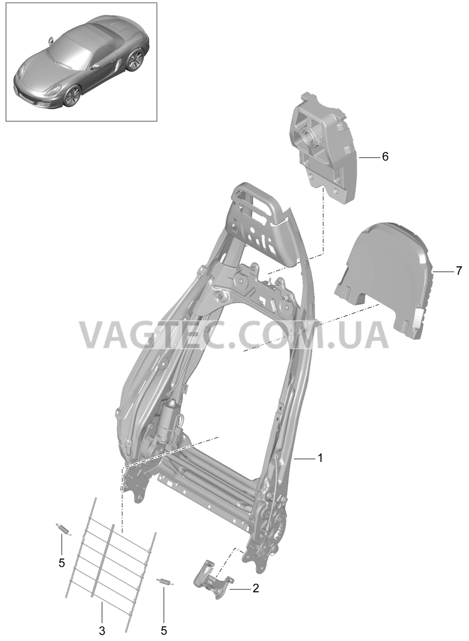 817-006 Каркас спинки, Поясничный подпор, Спортивное сиденье, Детали для PORSCHE Boxster 2012-2016