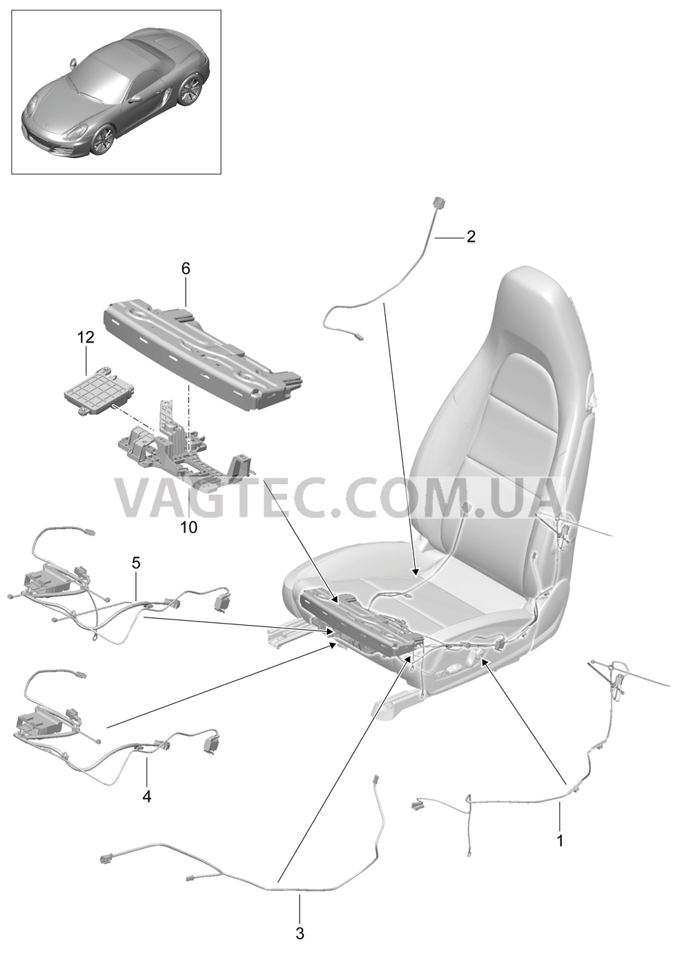 817-010 Жгуты проводов, Выключатель, Блок управления, Электродвигатель, Спортивное сиденье для PORSCHE Boxster 2012-2016