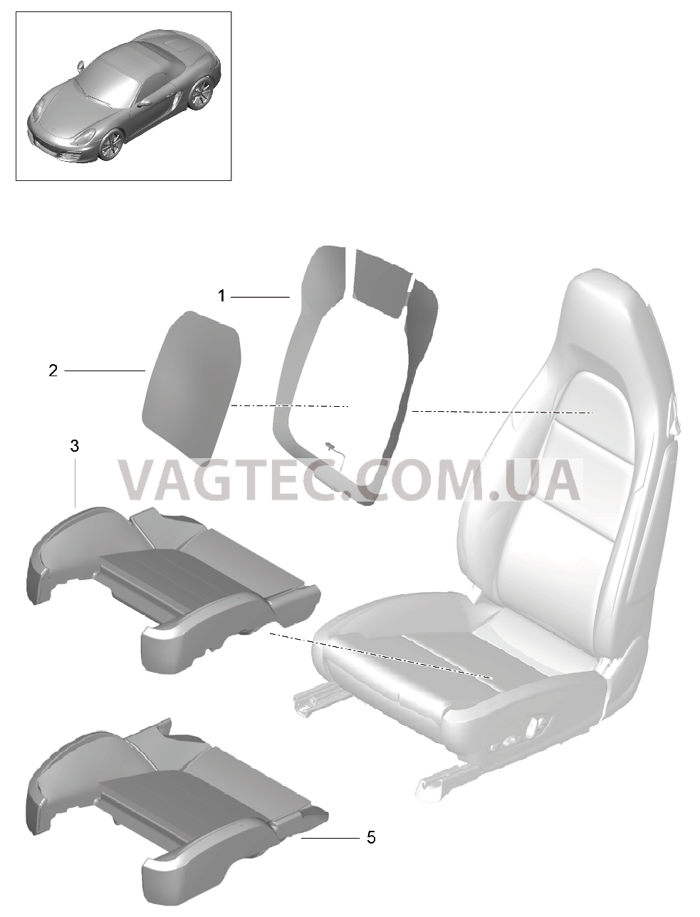 817-012 Обогревающий мат, Боковина спинки, Центральный компонент, Опорная поверхность для PORSCHE Boxster 2012-2016USA