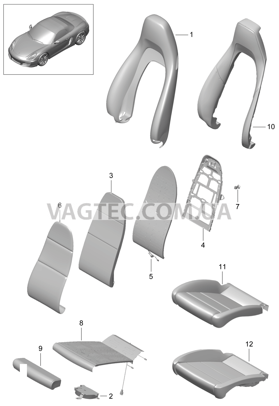 817-017 Пенопласт.комп., Покрытие, Спортивное сиденье PLUS для PORSCHE Boxster 2012-2016