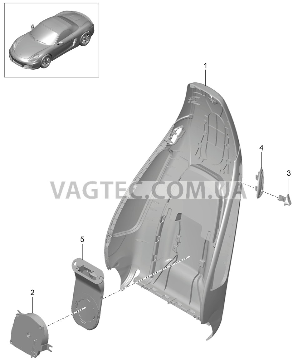 817-019 Каркас спинки, Спортивное сиденье PLUS, Детали для PORSCHE Boxster 2012-2016