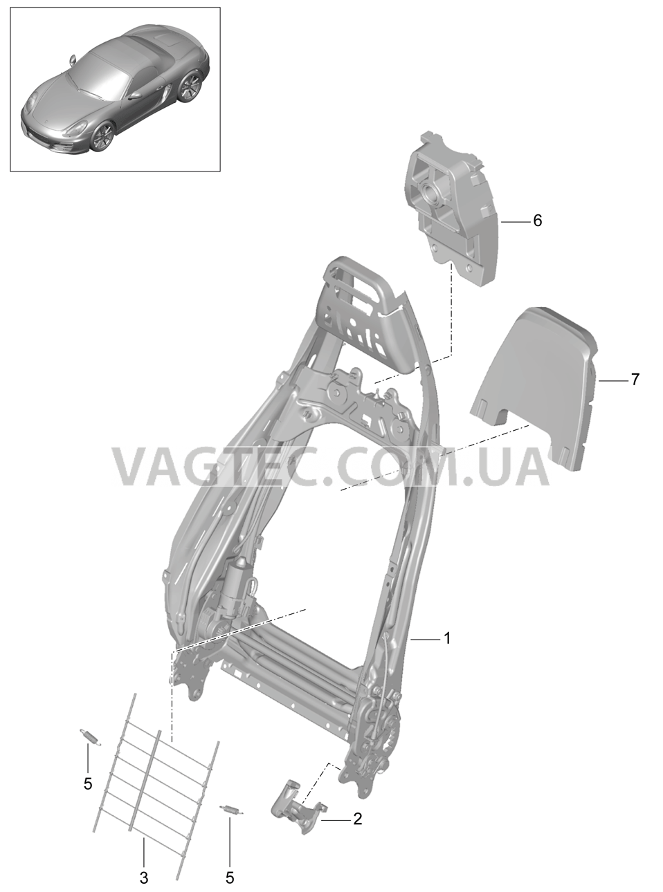 817-021 Каркас спинки, Спортивное сиденье PLUS, Детали для PORSCHE Boxster 2012-2016USA