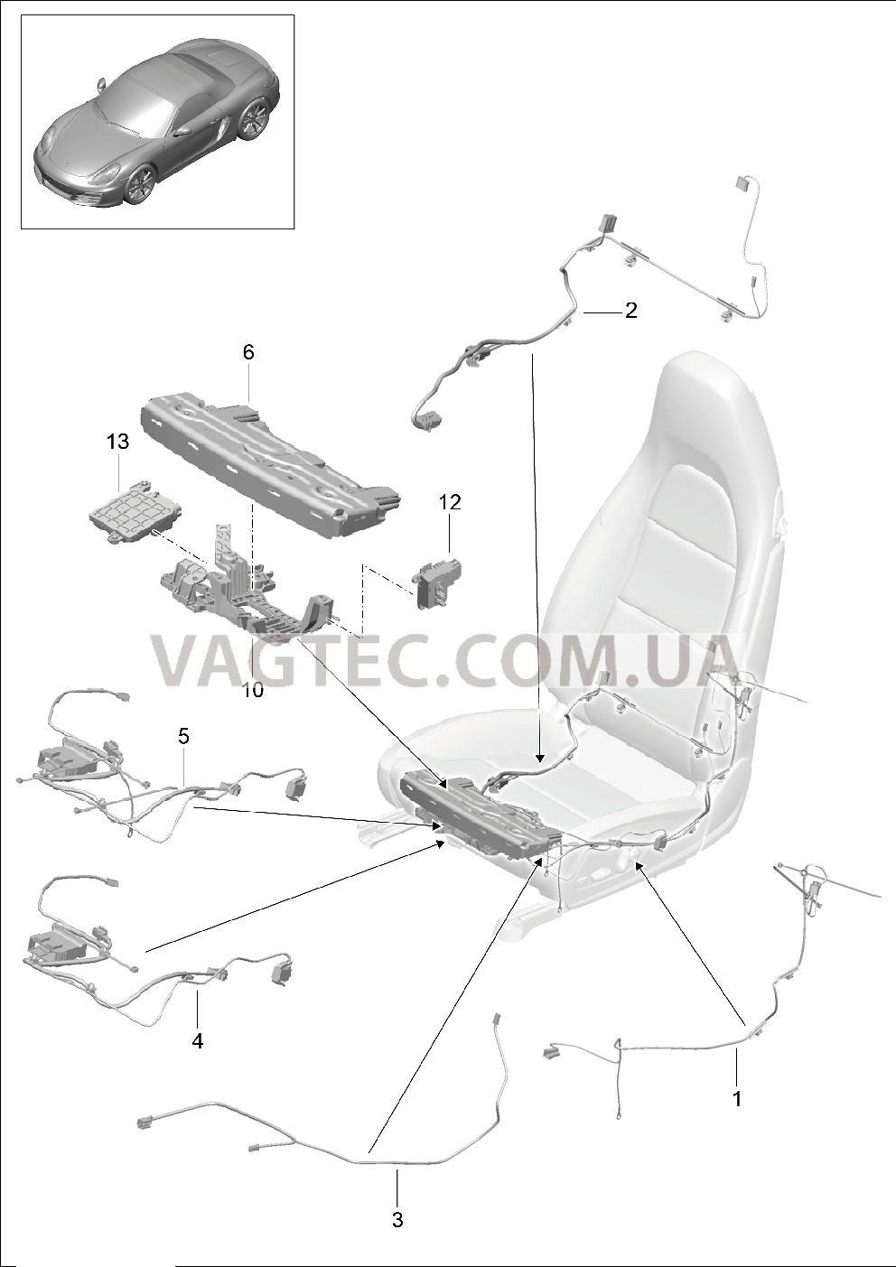 817-025 Жгуты проводов, Выключатель, Блок управления, Электродвигатель, Спортивное сиденье для PORSCHE Boxster 2012-2016