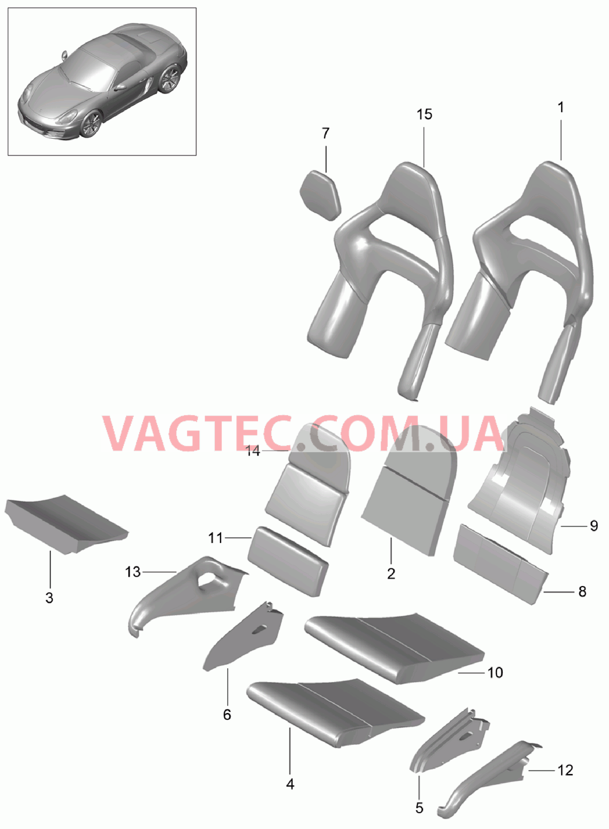 817-062 Пенопласт.комп., Покрытие, подушка и спинка, Ковшеобразное сиденье, складной для PORSCHE Boxster 2012-2016