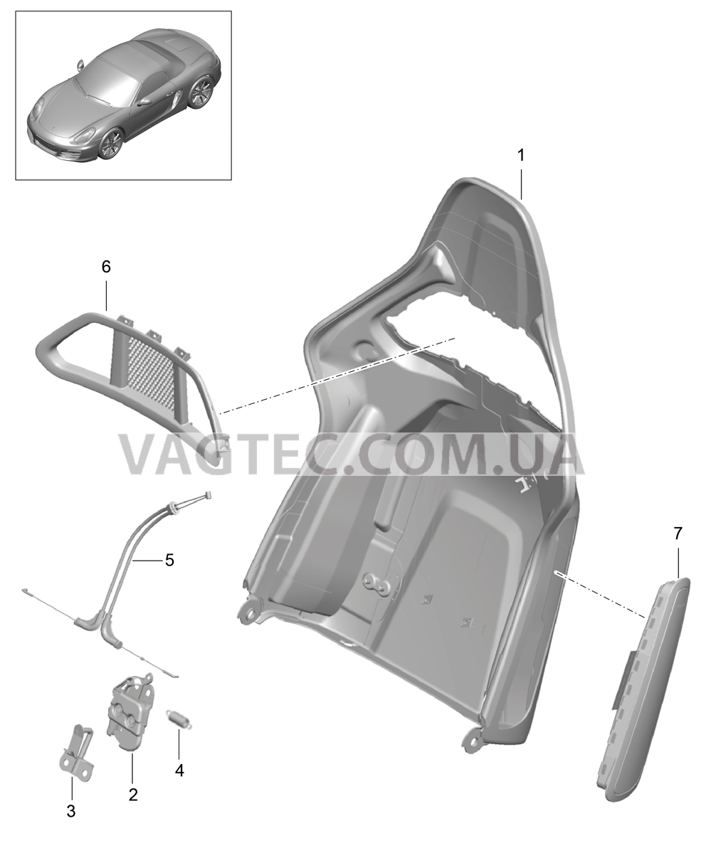 817-066 Каркас спинки, Ковшеобразное сиденье, складной, Детали для PORSCHE Boxster 2012-2016