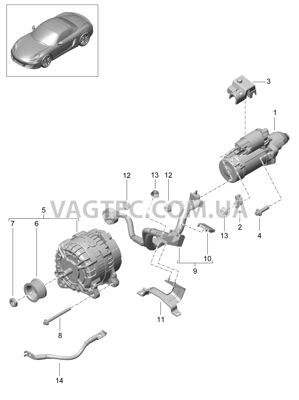 902-005 Стартер, Генератор, Кабель массы для PORSCHE Boxster 2012-2016