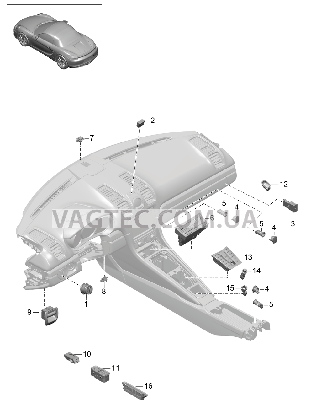 903-005 Выключатель, Панель управления, Кондиционер для PORSCHE Boxster 2012-2016