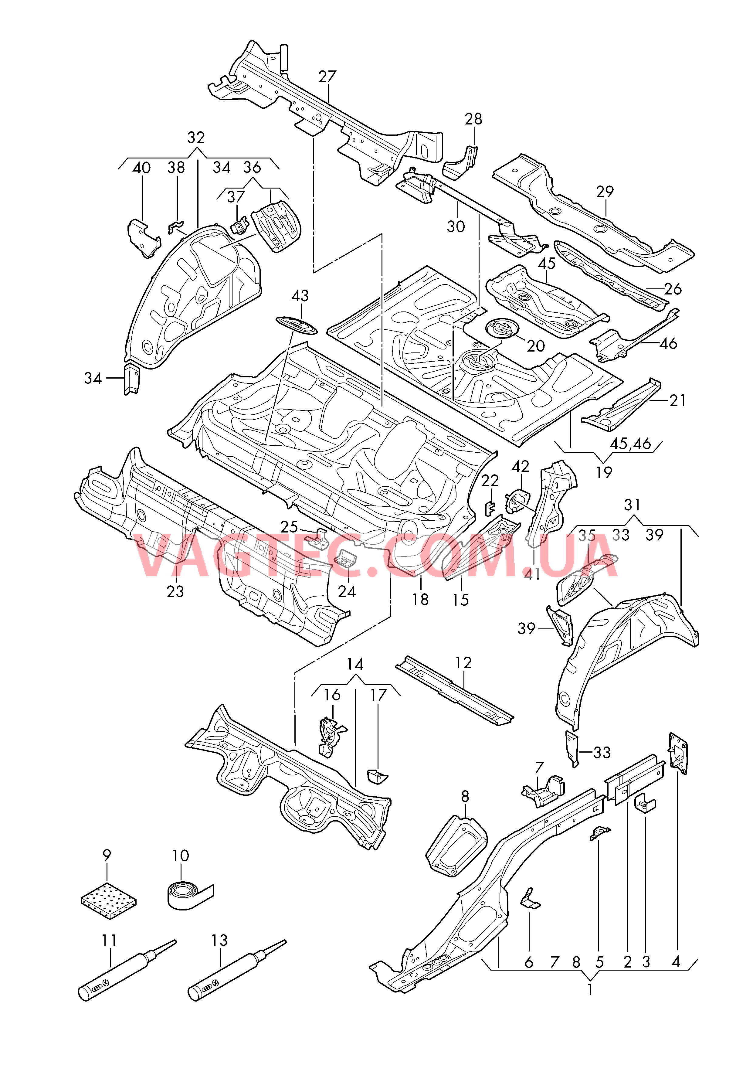 Панель пола Лонжерон Внутренняя часть арки колеса  для AUDI RS3 2019