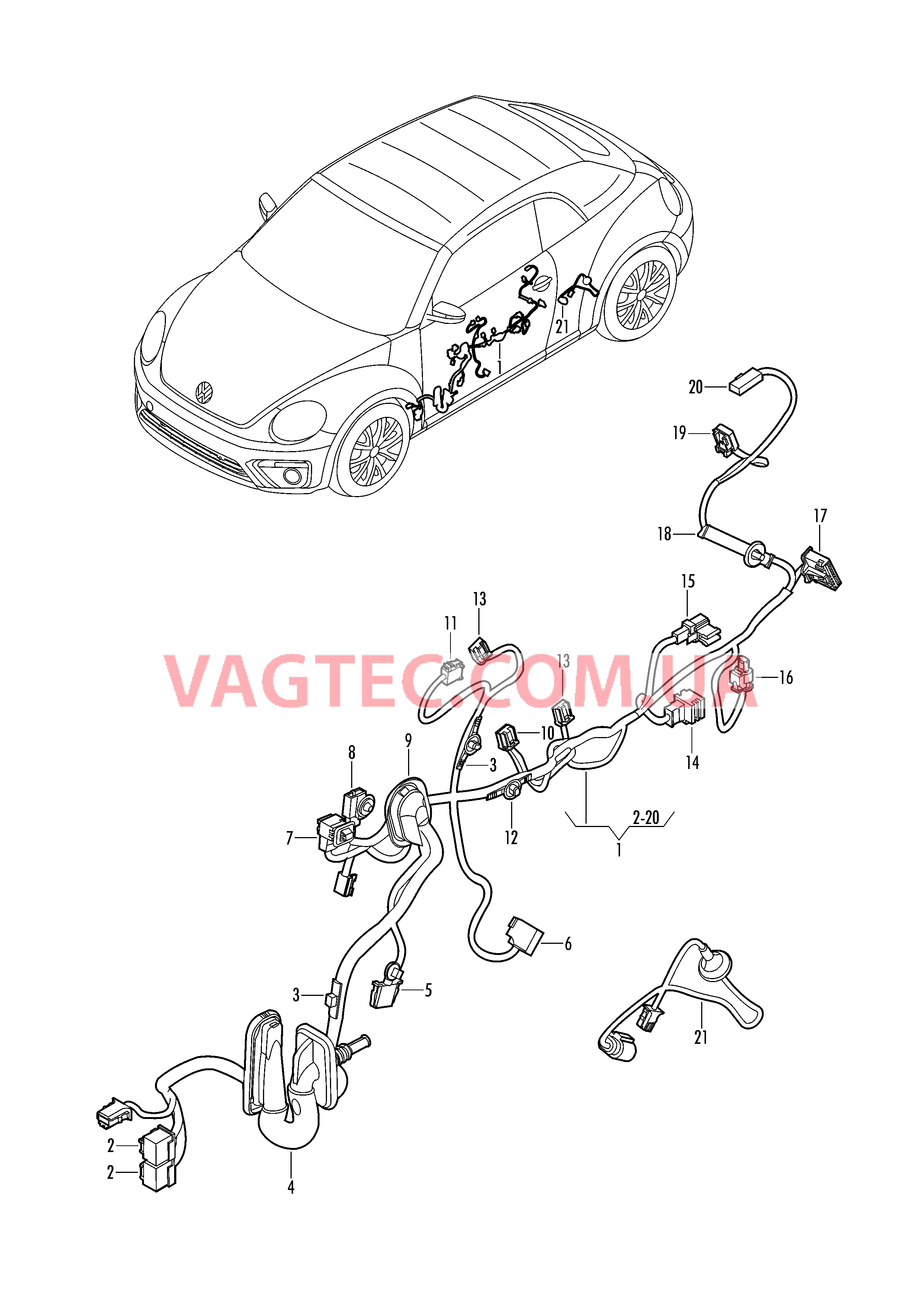 Жгут проводов двери  для VOLKSWAGEN Beetle.Cabriolet 2017